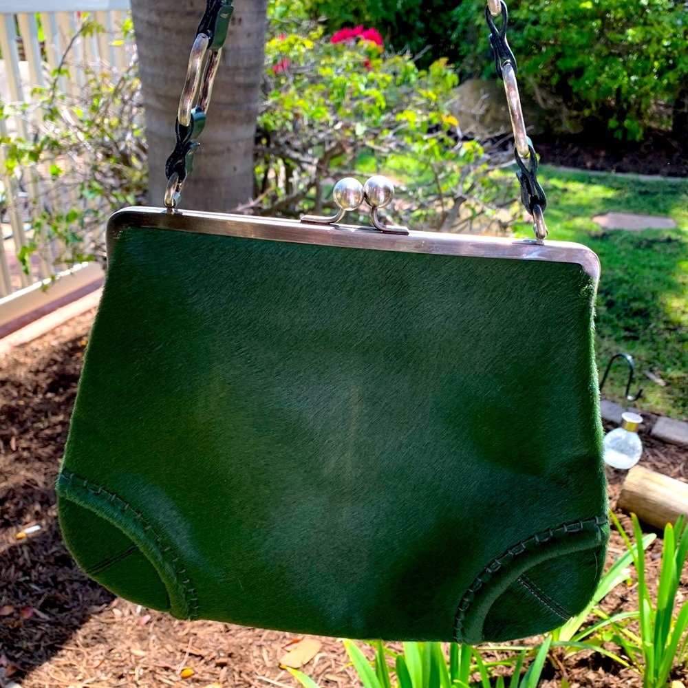 Burberry London calf hair green handbag